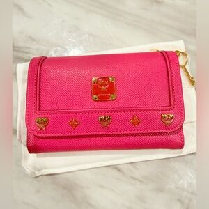 MCM pink Leather Wallet with Gold Accents
